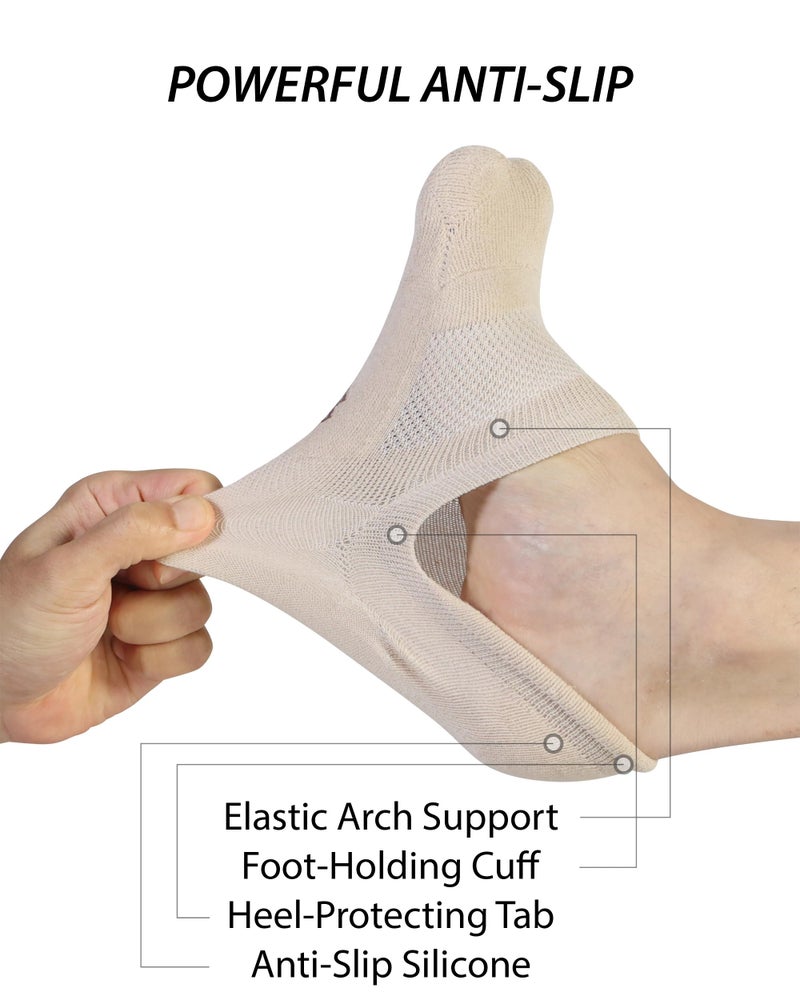 Pro Mountain Wide Toe Box No Show Running Socks For Health Unisex Arch Support Athletic Workout Gym Heel Tab Size M Beige 6 Pairs Women Shoes 8-10 Men 7-9 - Image 2
